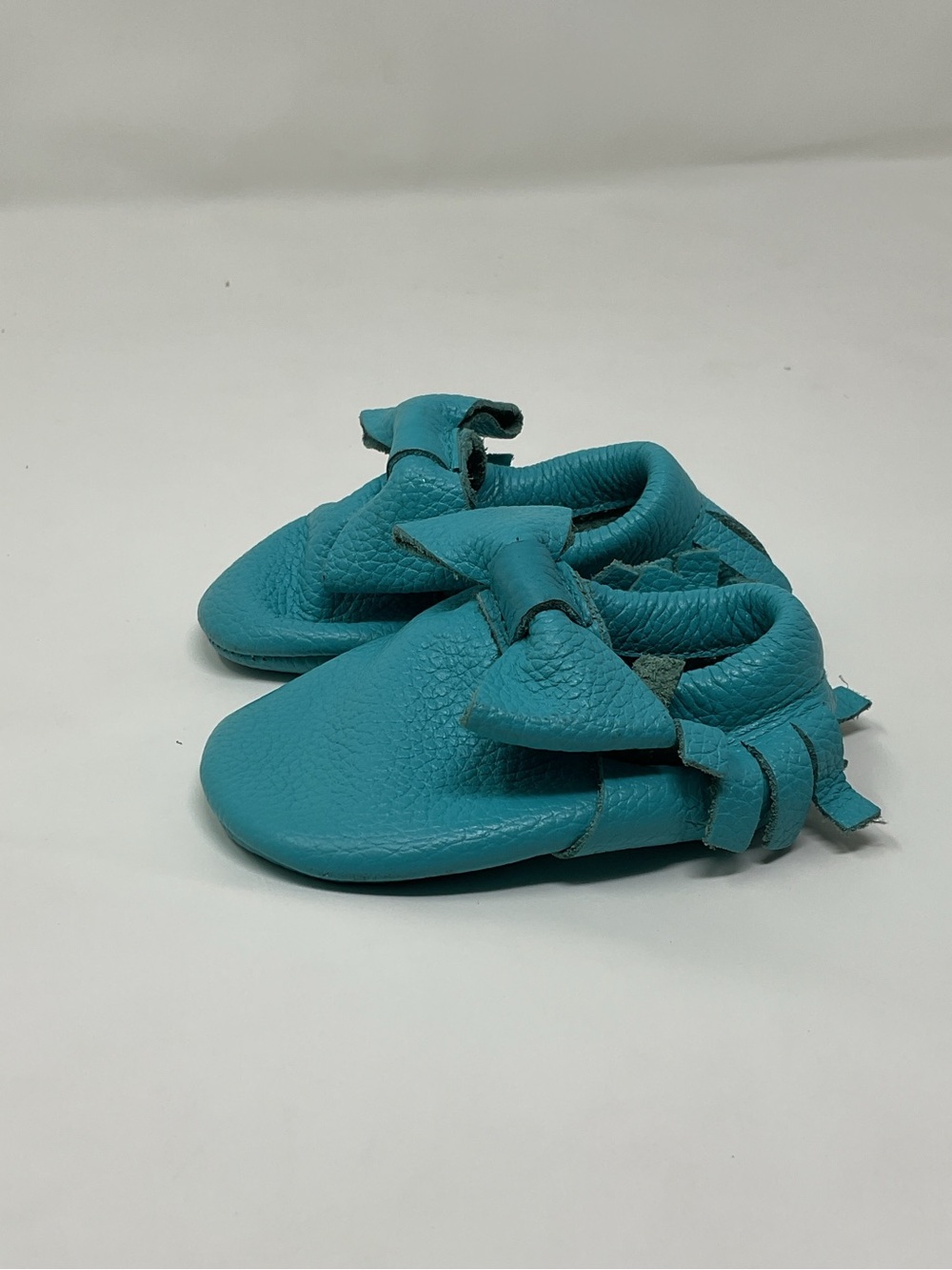 Baby Teal Soft Leather Moccasins with Bow